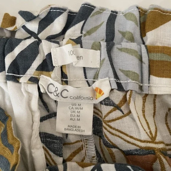 Cynthia Rowley 100% Linen Paperbag Floral Leaf Shorts Sz M Resort Tropical Boho - Picture 3 of 11